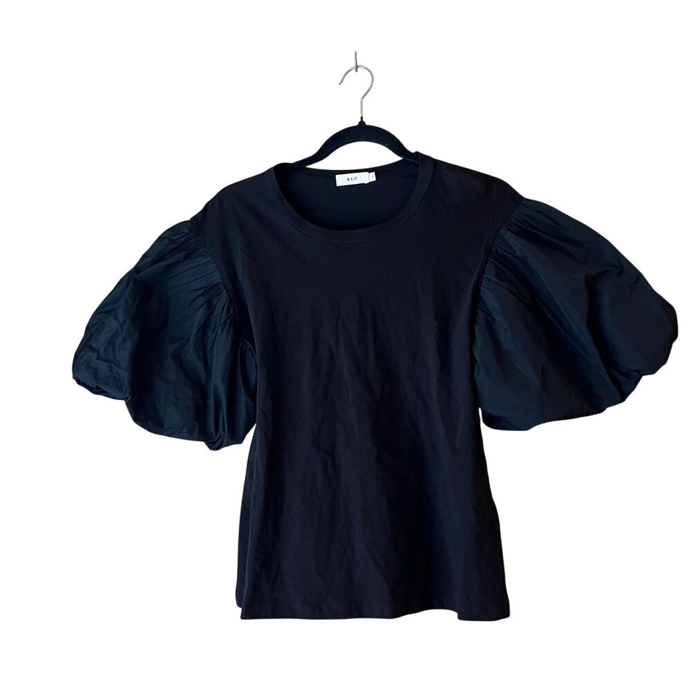 ALC Black Puff Sleeve Blouse T Shirt Medium Women’s Balloon Sleeve Cotton